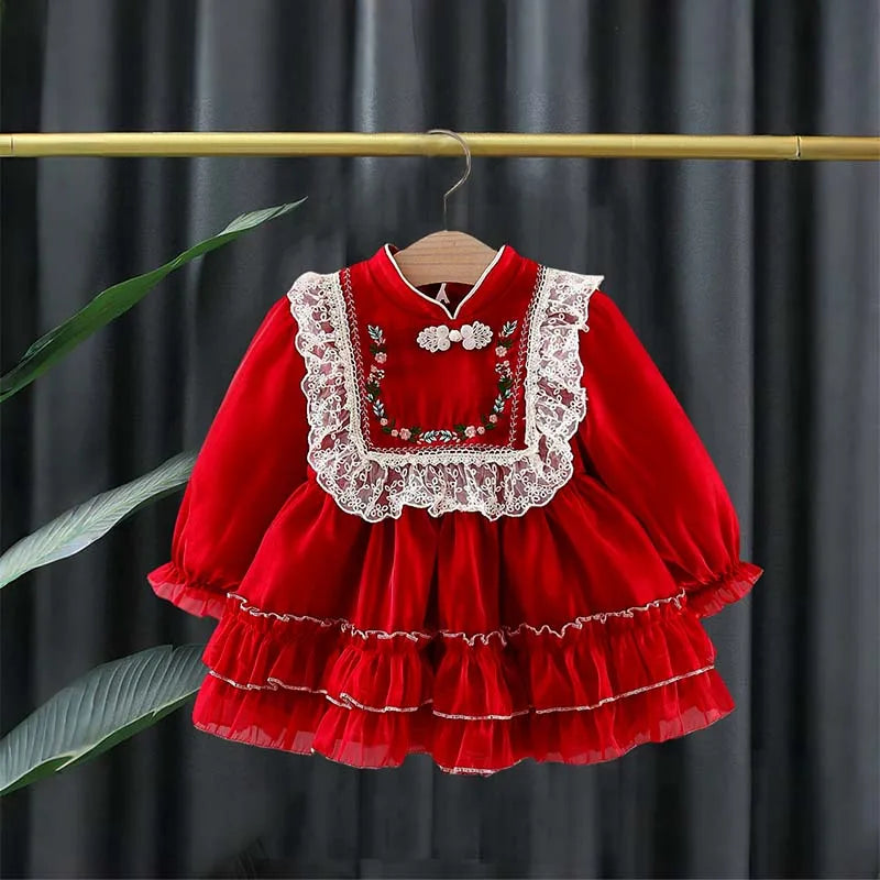 Baby Girl Flower Pattern Fluffy Dresses for Spring And Autumn