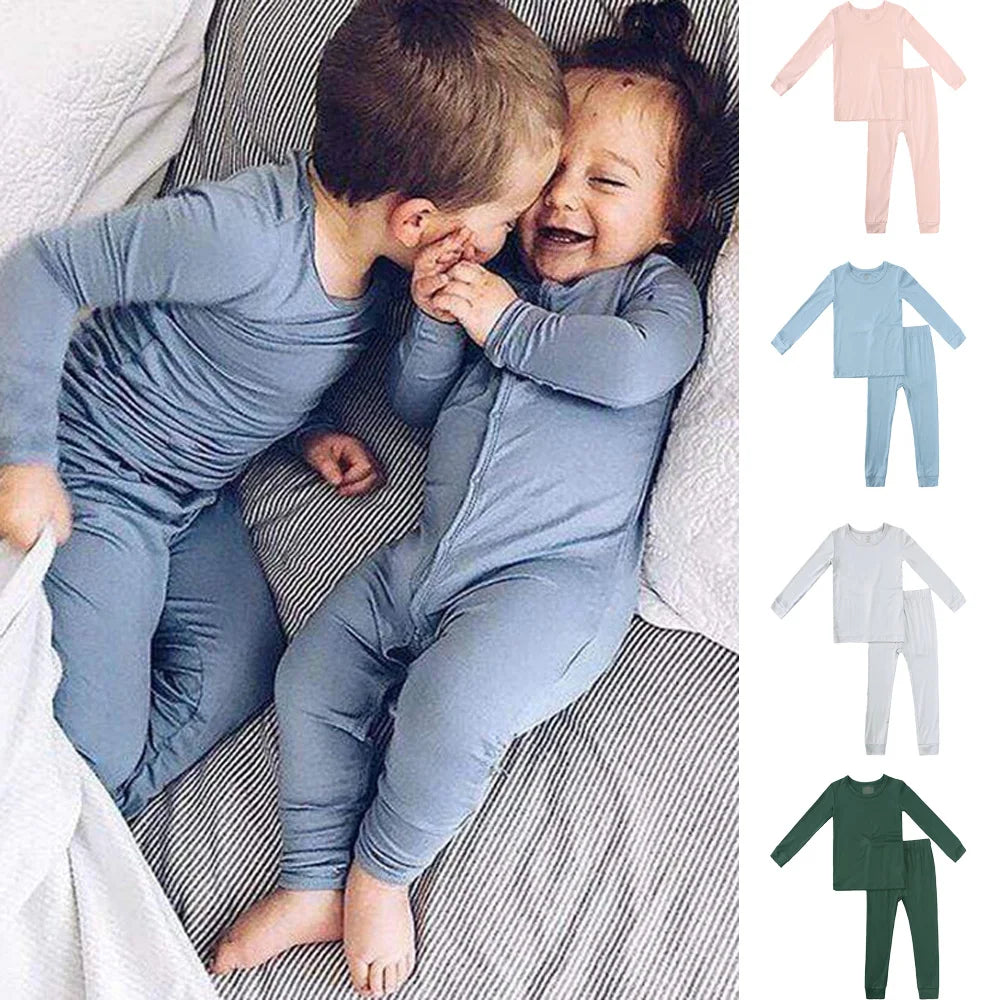 Solid Pattern Bamboo Fiber Pajamas Sets For Baby/Kids childrensterritory