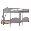 Full Over Triple Bunk Bed with Drawers and Guardrails