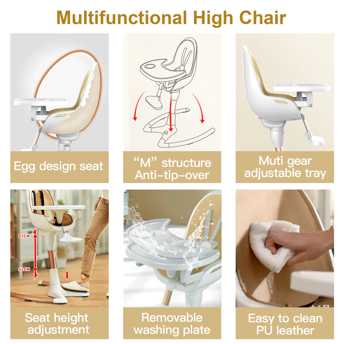 Adjustable and Multifunctional High Chair With Removable Tray childrensterritory