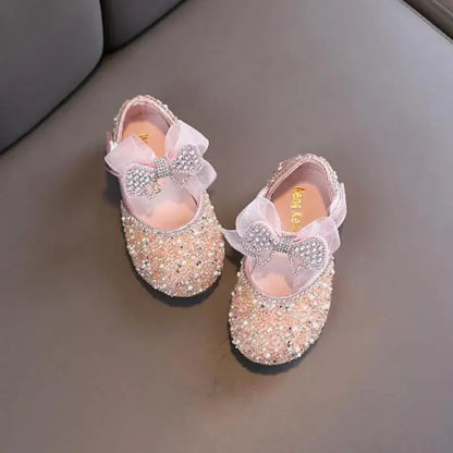 Single Pearl Shallow Kids Girls Bowknot Shoes