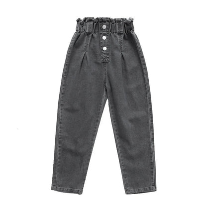 Casual High Waist Elastic Denim Pants for Girls childrensterritory