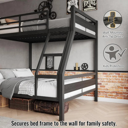 Sturdy Metal Frame Bunk Bed with Slats and Side Rails