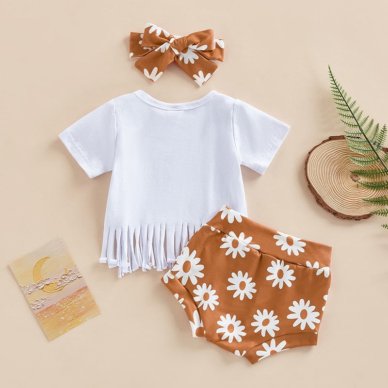Baby Girl Letter Printed T-shirt with Flower Shorts and Hairband childrensterritory