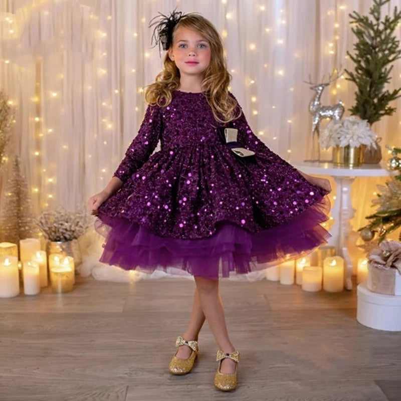 Elegant Fluffy Glitter Bowtie Birthday Wedding Dresses for Girls childrensterritory
