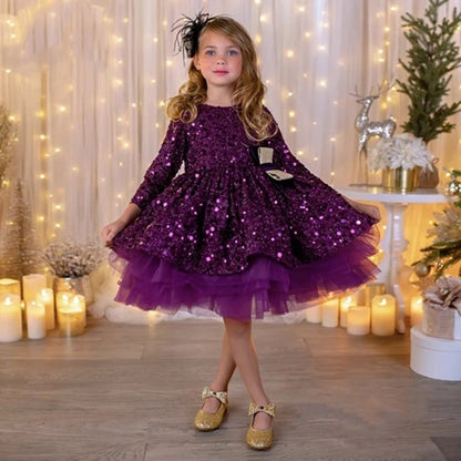 Elegant Fluffy Glitter Bowtie Birthday Wedding Dresses for Girls childrensterritory