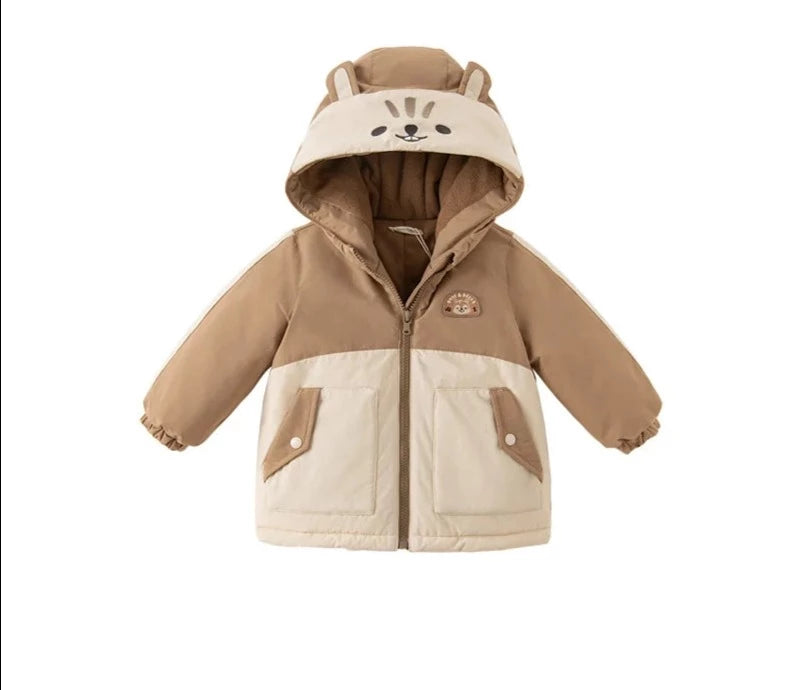 Kids Girls Boys Cartoon Design Hooded Warm Fleece Overcoat childrensterritory