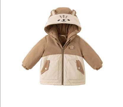 Kids Girls Boys Cartoon Design Hooded Warm Fleece Overcoat childrensterritory