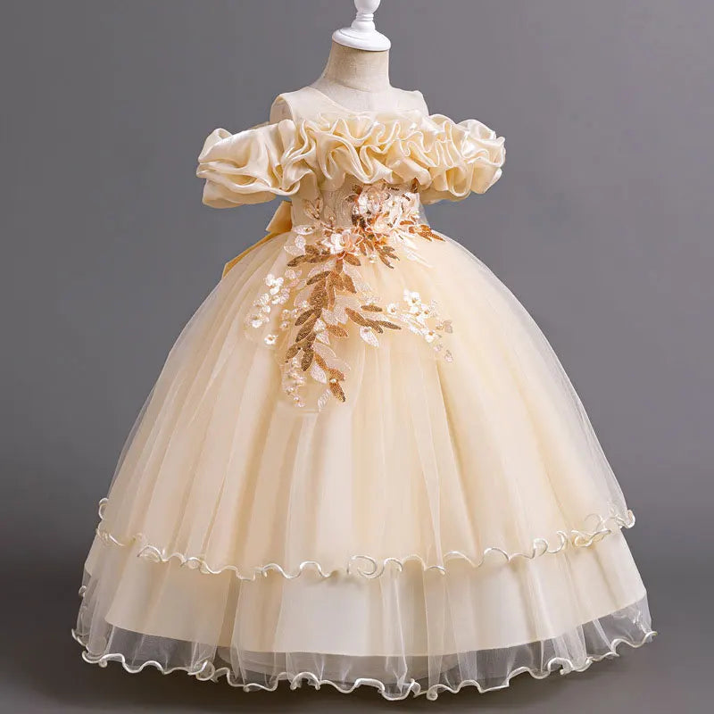 Flower Lace Design Short Sleeve Dress For Girls childrensterritory
