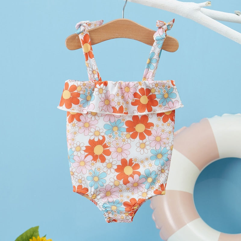 Kids/Baby Girls Floral Sleeveless Ruffle Swim Suit childrensterritory