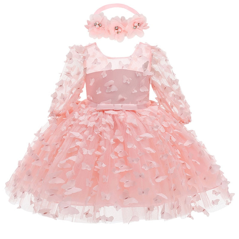Butterfly Decorated Baby Girl Princess Birthday Dresses childrensterritory