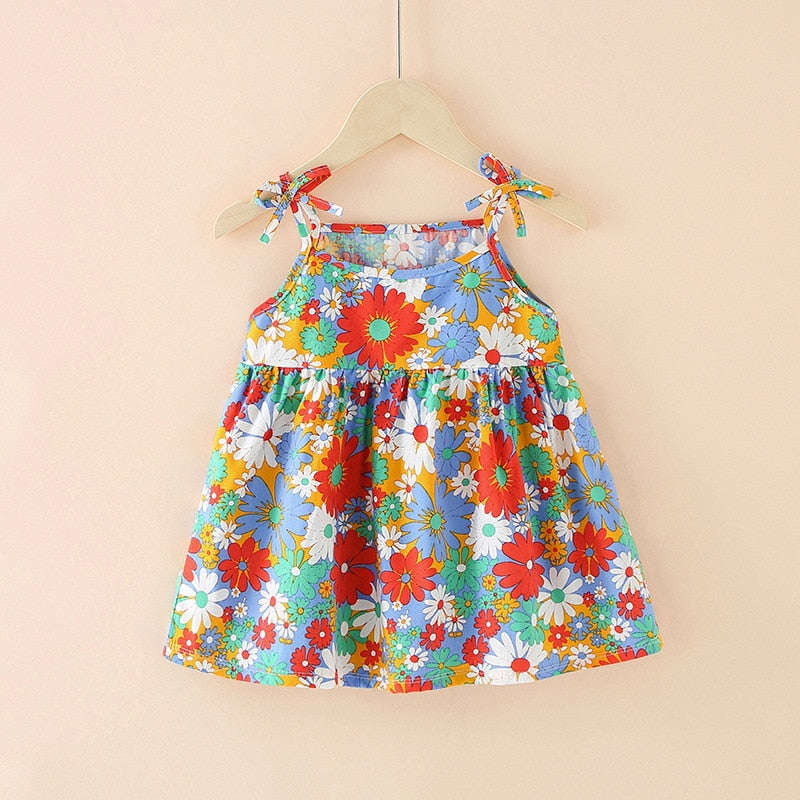 Floral Print Kids Girls Sleeveless Cotton Dresses childrensterritory
