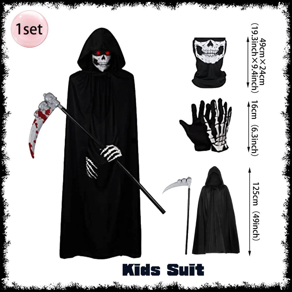 Halloween Death Black Cloak and Skeleton Costume Prop Set
