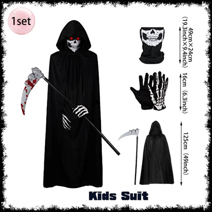 Halloween Death Black Cloak and Skeleton Costume Prop Set