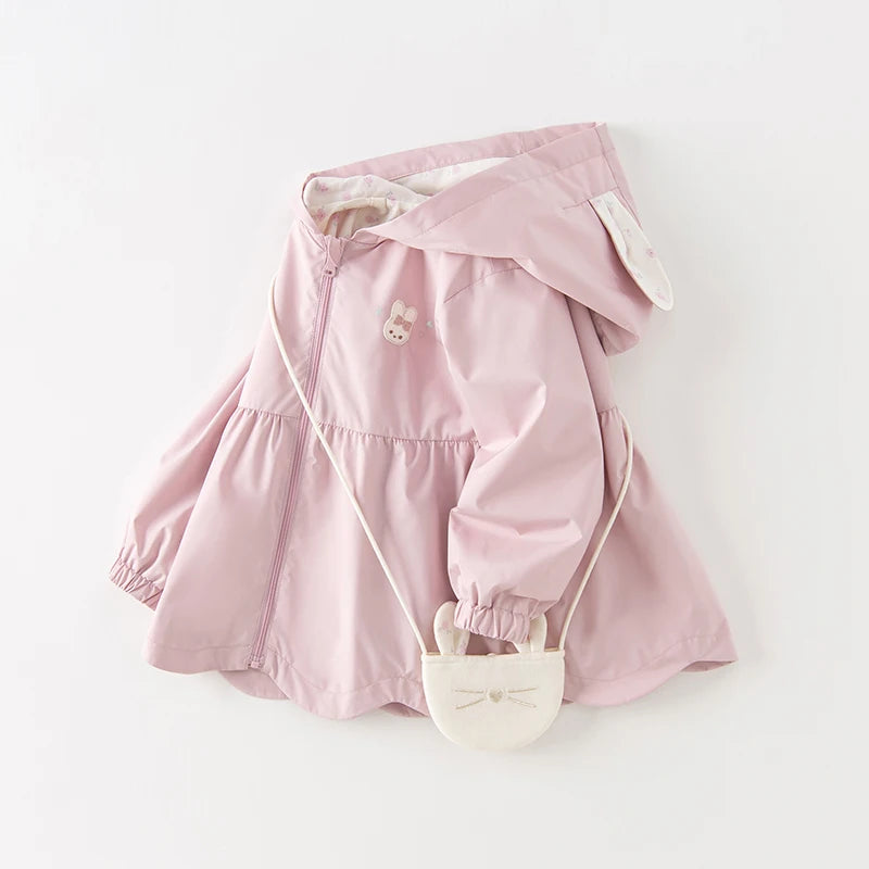 Kids Girls Rabbit Ear Design Pleated Overcoat childrensterritory