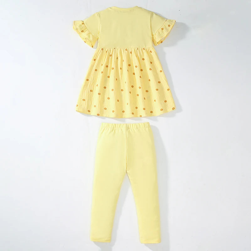 Girls Half Sleeves Summer Yellow Clothing Set childrensterritory