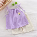 Kids Girls' Outfit Sets with Floral Embellished Halter Tops and Shorts childrensterritory