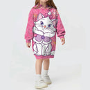 Kids Girls Cute Cat Print Casual Hoodie Dresses childrensterritory