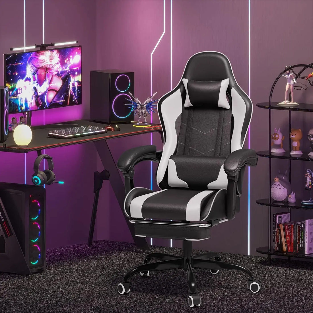 Adjustable Gaming Chair with Footrest and Massage Lumbar Support childrensterritory
