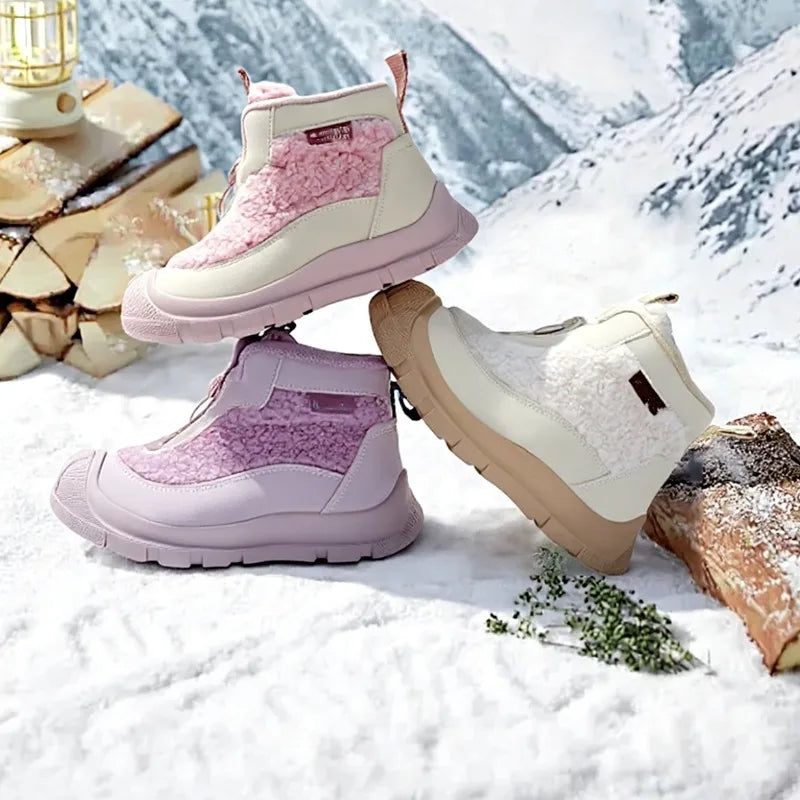 Kids Purple Black High Top Warm Furry Shoes