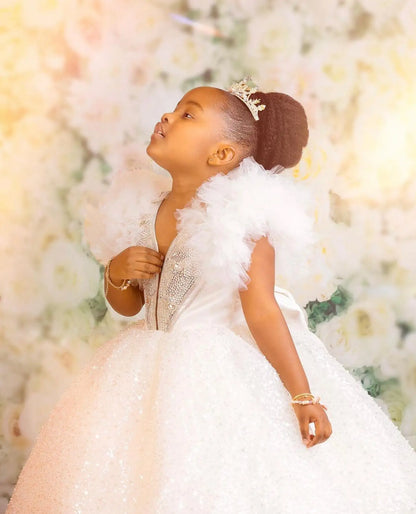White Gltter Tulle Kids Pageant Dress for Party Prom Birthday childrensterritory