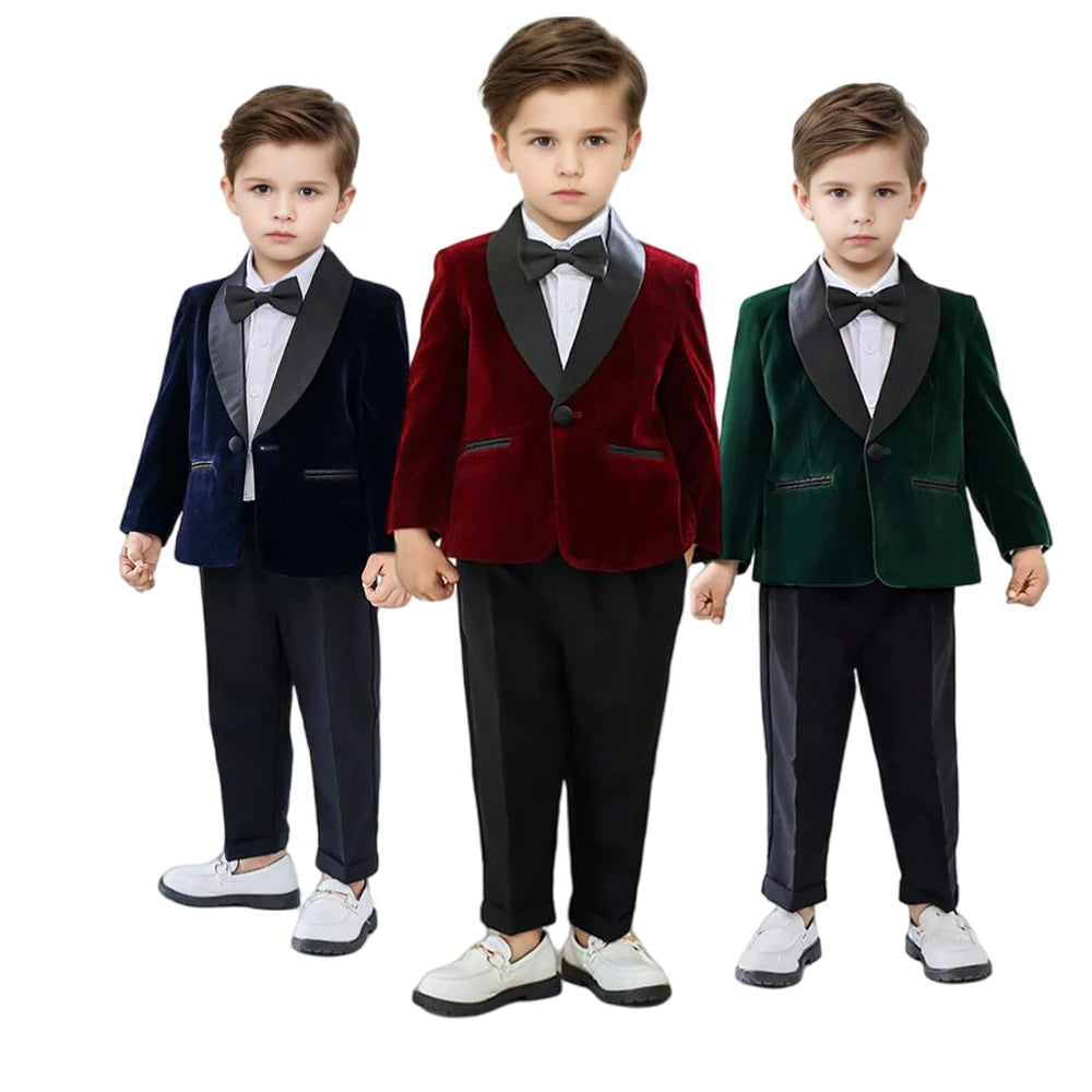 Kids Boys Formal Velvet Suit Set With Bowtie childrensterritory