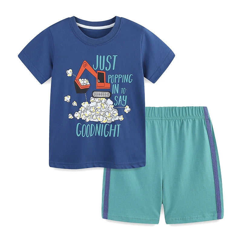 Little Boys Cartoon Excavator Print Summer Tracksuit childrensterritory