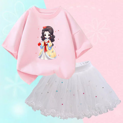 Kids Girls Flamingo T-Shirt &amp; Mesh Skirt Pretty Outfits childrensterritory