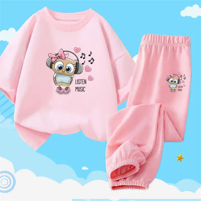 2pcs Kids Girls Cute Cartoon Print T-shirts + Pants Summer Outfit childrensterritory