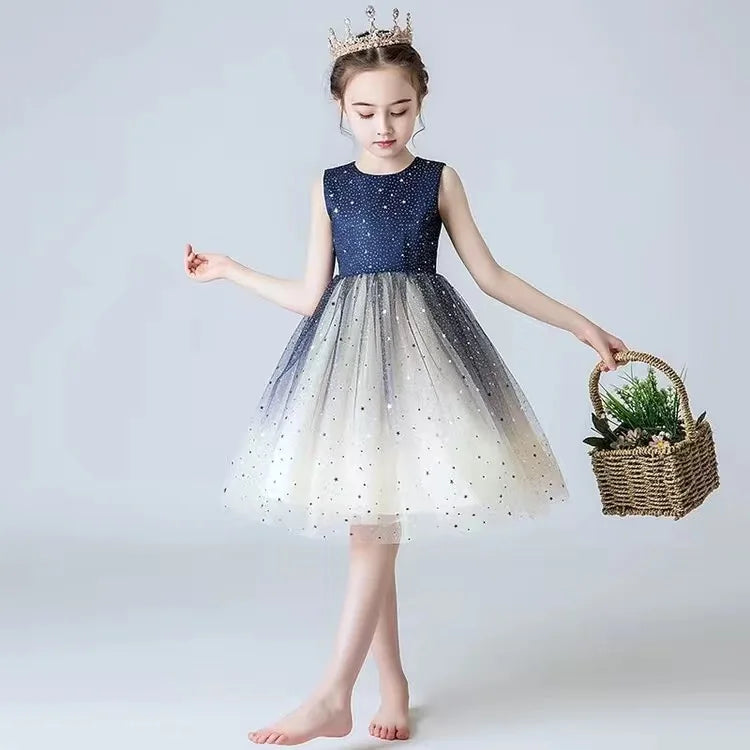 Kids Girls Sequins Design Fluffy Princess Party Trailing Dresses