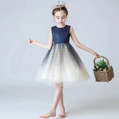 Kids Girls Sequins Design Fluffy Princess Party Trailing Dresses