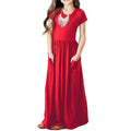 Girls' Short-Sleeved Pocket Design Casual Long Dresses childrensterritory