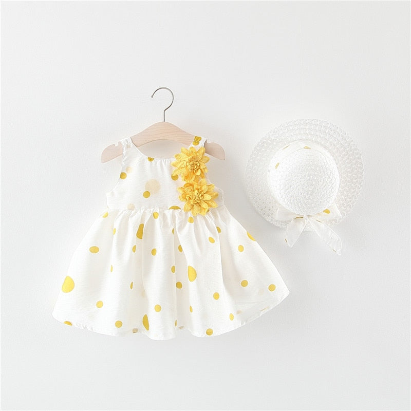 Baby Girl Floral Big Bow Designed Summer Dresses + Sunhat childrensterritory