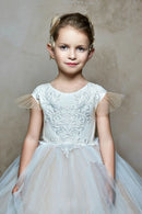 Kids Girl Long Train Floor Length Princess Ball Gown With Bow childrensterritory
