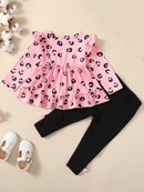Baby Girls Leopard Print Ruffle Top & Elastic Waist Pants Set childrensterritory