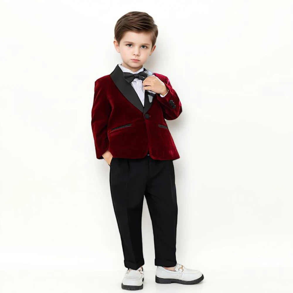Kids Boys Formal Velvet Suit Set With Bowtie