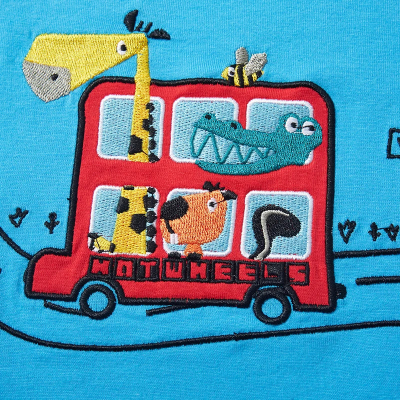 Cartoon Animals Bus Print Summer T-shirts for Kids childrensterritory