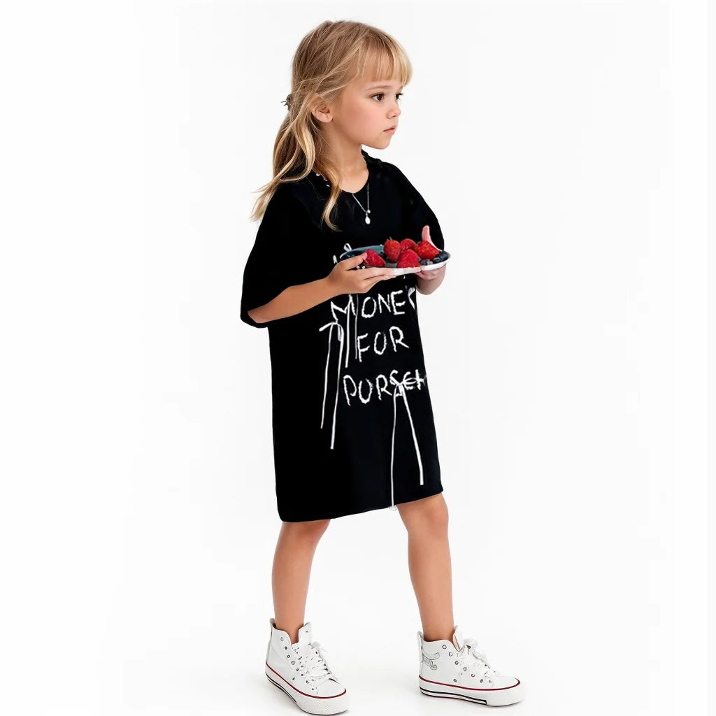 Letter Print Kids Girls Casual Summer Knee Length Dress