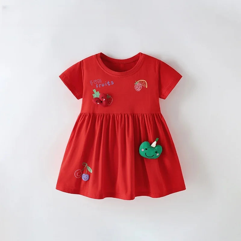 Kids Girls Cartoon Print Cotton Summer A-LINE Dresses