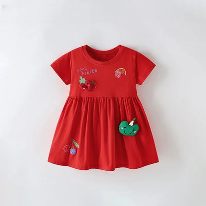 Kids Girls Cartoon Print Cotton Summer A-LINE Dresses