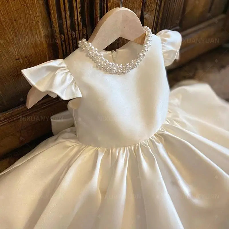 Pearl Neck Design Fluffy Kids Girls First Communion Dresses childrensterritory