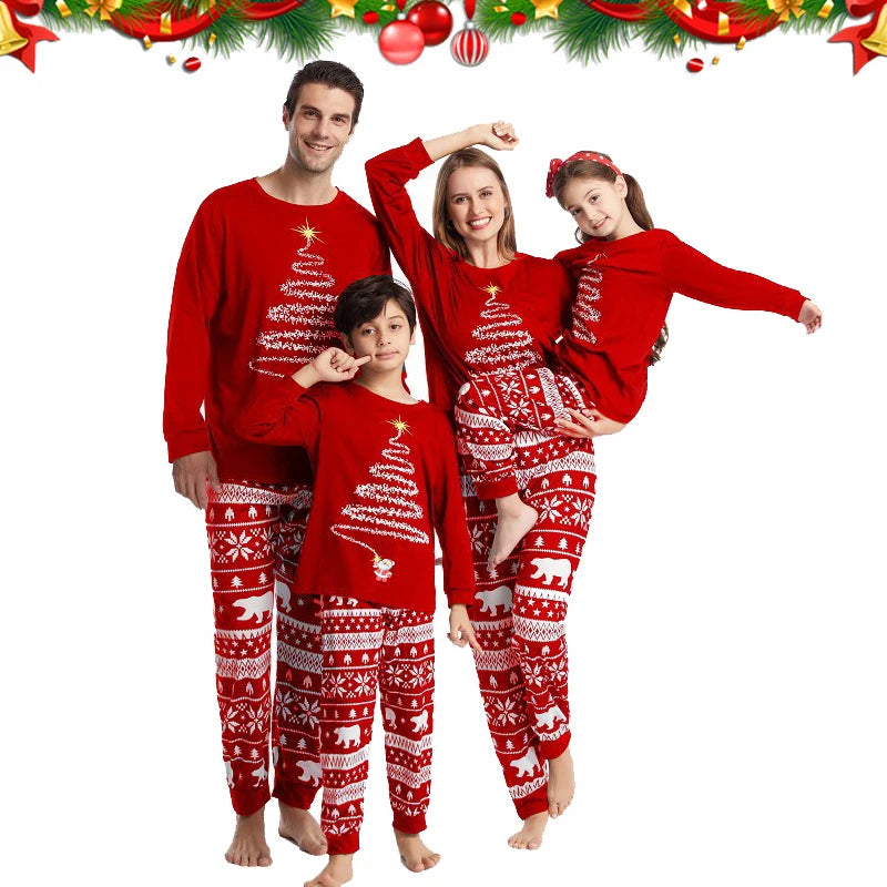 Cartoon Beer and Xmas Tree Print Family Matching Sleepwear Set childrensterritory