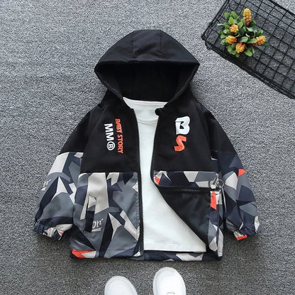 Kids Camouflage Printed Zipper Hooded Thin Jackets childrensterritory