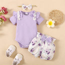 Baby Girl Short Sleeve Romper + Flowers Shorts with Headband Set childrensterritory