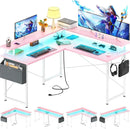 Corner Gaming Desk With LED Lights and Storage Shelves childrensterritory
