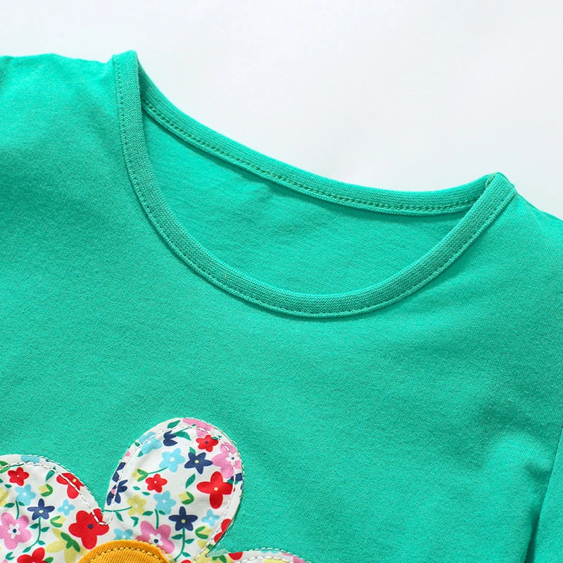Kids Girls Cartoon Flowers Design Cotton Tops for Summer childrensterritory
