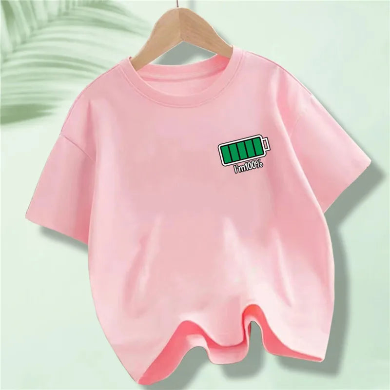 Kids 100% Full Battery Design T-shirts for Summer childrensterritory