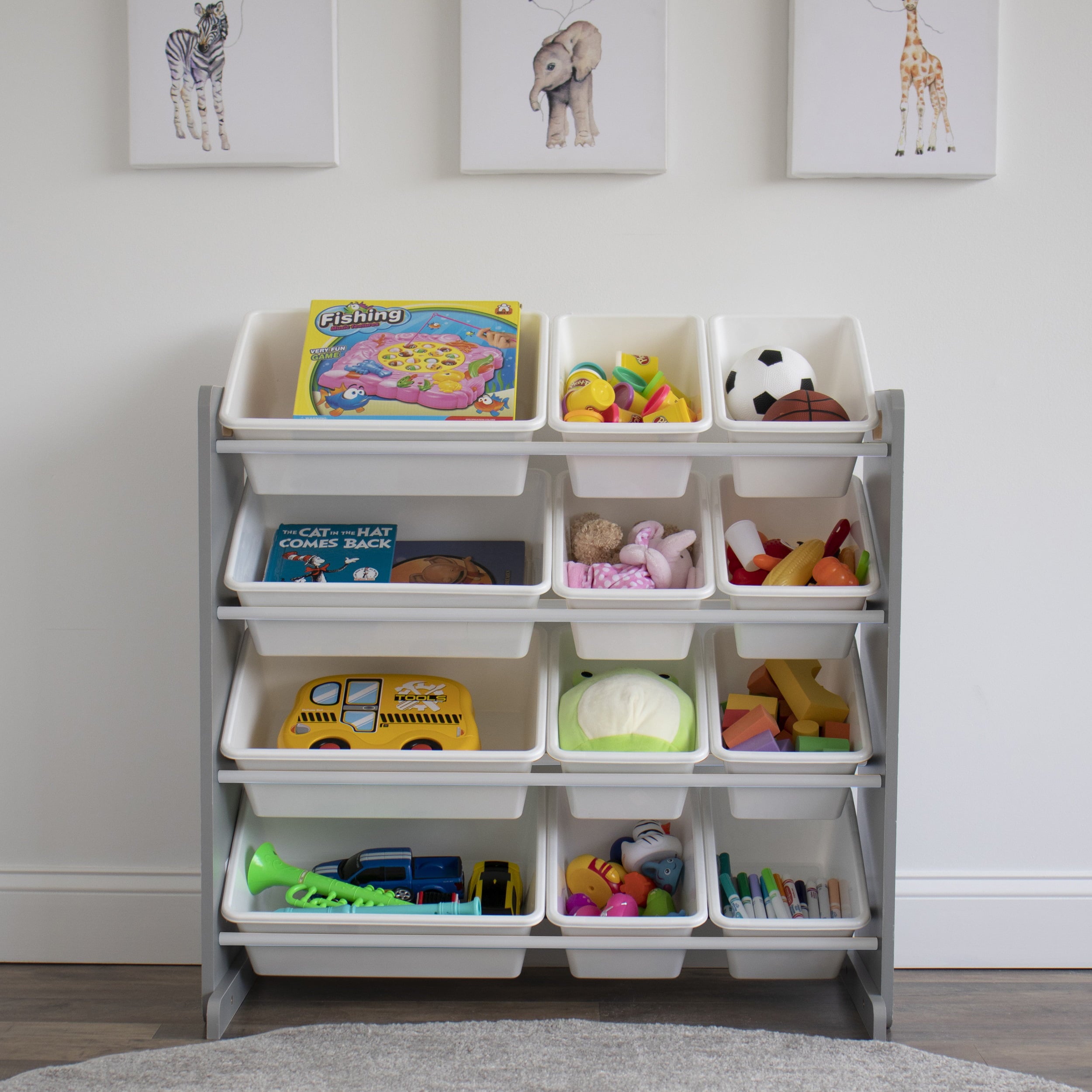 Kids Toy Organizer Wooden and Plastic Rack with 12 Bins childrensterritory