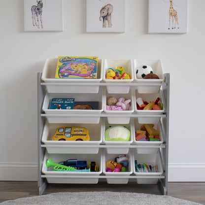 Kids Toy Organizer Wooden and Plastic Rack with 12 Bins childrensterritory