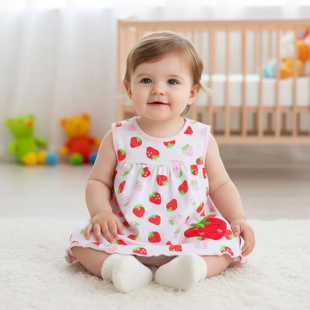 Baby Girl Soft Cotton Printed Summer Romper Dresses